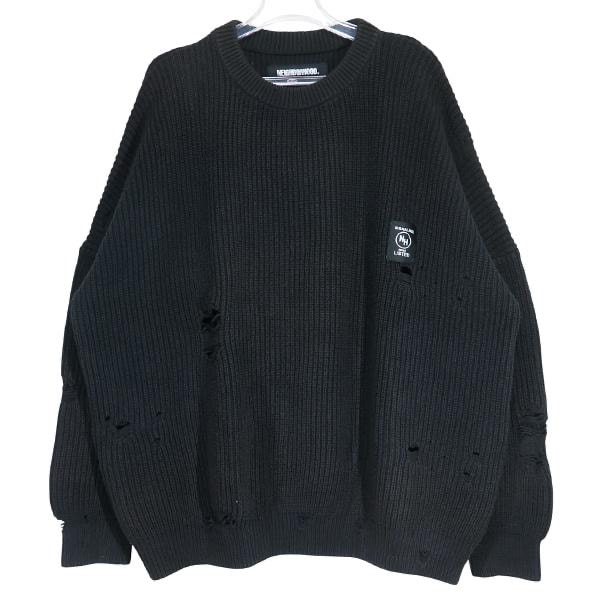 NEIGHBORHOOD ネイバーフッド 20SS SAVAGE.CREW/CA-KNIT.LS 201FUNH-KNM01 サベージ クルーネック ニット コットン アクリル ブラック トップス セーター サイズM