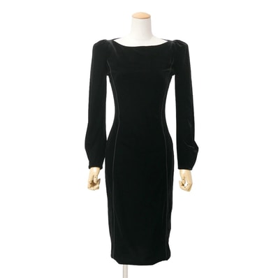 ■美品■GIORGIO ARMANI ジョルジオアルマーニ ワンピース サイズ38 黒タグ ベロア ストレッチ タイトワンピース ブランド古着【中古】20260325/RA8492