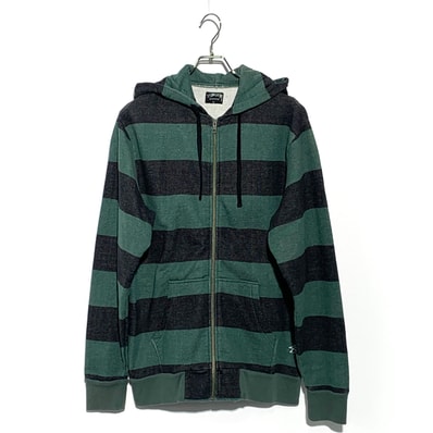 STUSSY boarder zip-up hoodie Green×Black