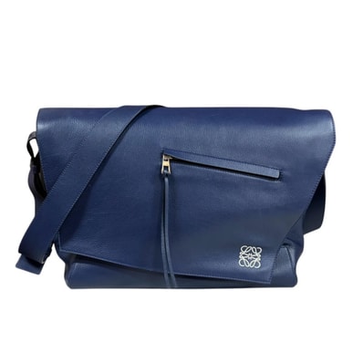 ロエベ アントン メッセンジャーバッグ アナグラム ショルダーバッグ レザー 307.41 ネイビー メンズ LOEWE 中古