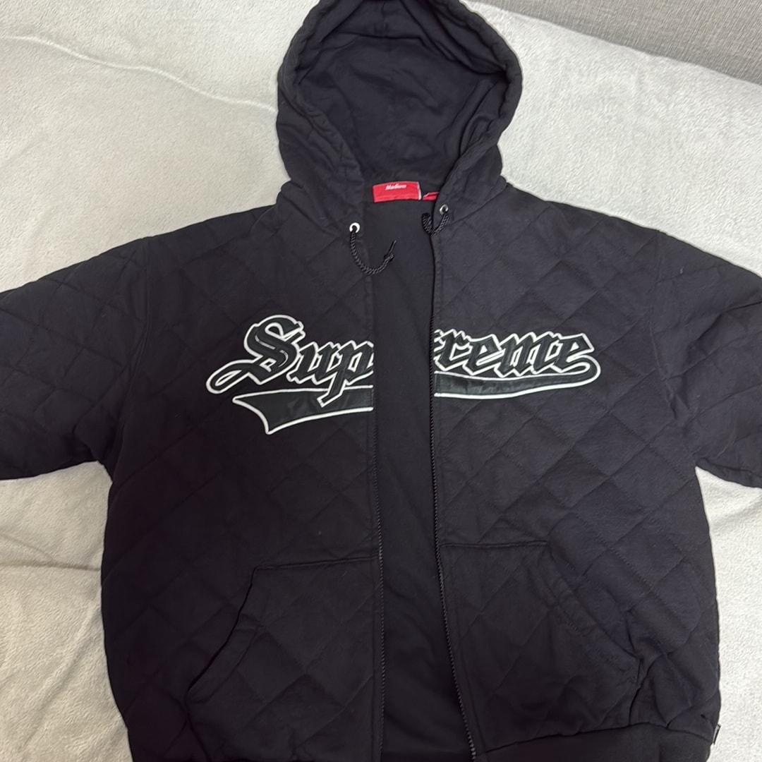 Supreme Quilted Zip Up Hooded Sweatshirt "Black"