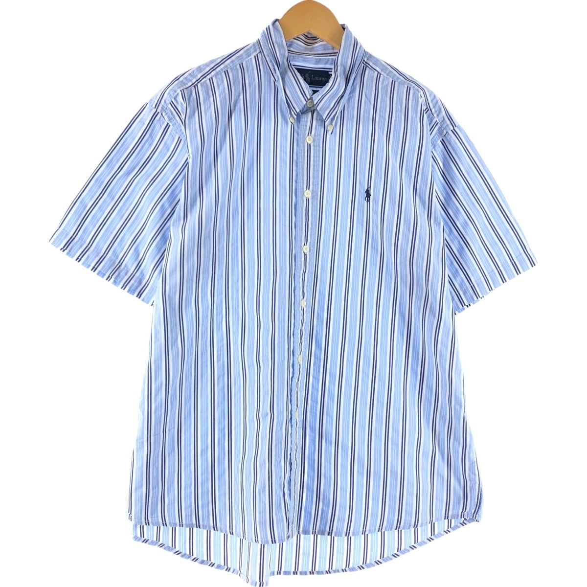 古着 ラルフローレン Ralph Lauren CUSTOM FIT マルチストライプ 半袖 ボタンダウン ストライプシャツ メンズXL相当/eaa554448