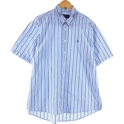 古着 ラルフローレン Ralph Lauren CUSTOM FIT マルチストライプ 半袖 ボタンダウン ストライプシャツ メンズXL相当/eaa554448