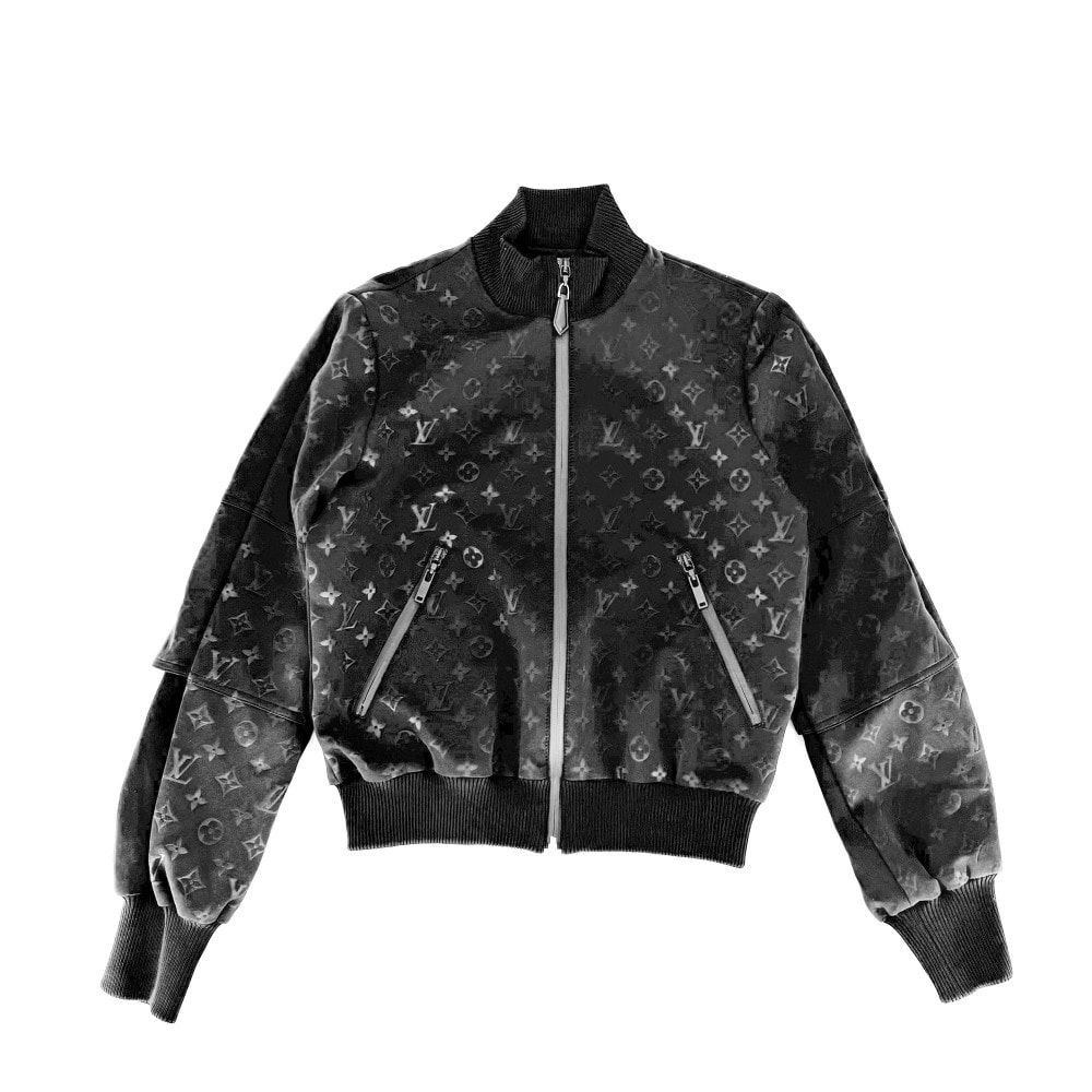 LOUIS VUITTON ルイヴィトン ブルゾン エンボスモノグラム ジップアップジャケット アパレル アウター 服 36 ブラック 黒 ゴールド金具 ナイロン  ポリウレタン   レディース 春 秋【中古品】