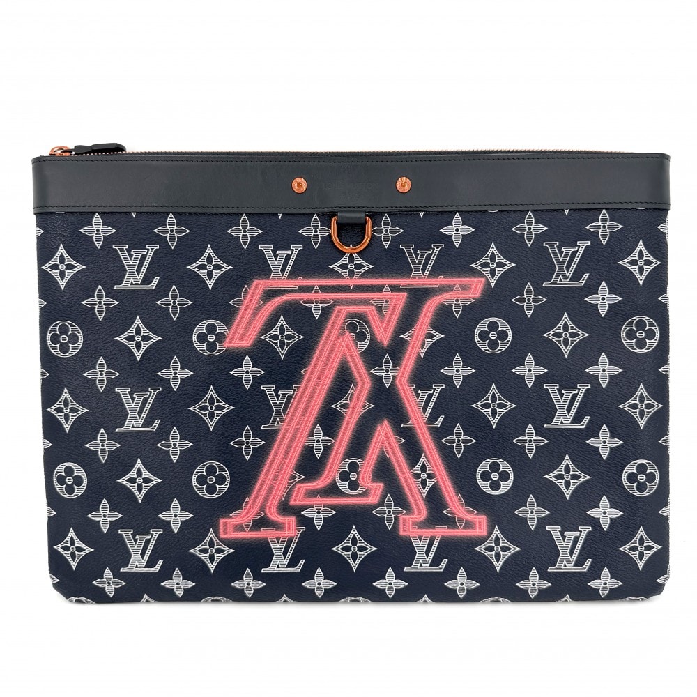 LOUIS VUITTON ルイヴィトン クラッチバッグ モノグラムインク アップサイドダウン ポシェットアポロ セカンドバッグ M62905    ネイビー 紺 オレンジ金具 メンズ【中古品】