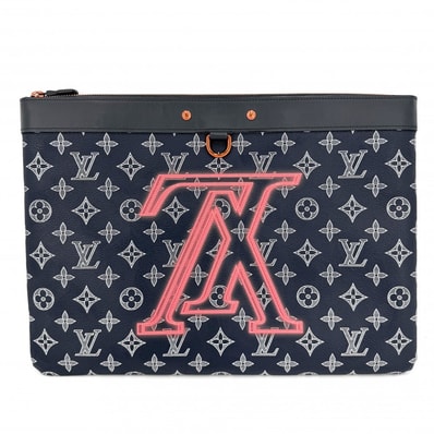 LOUIS VUITTON ルイヴィトン クラッチバッグ モノグラムインク アップサイドダウン ポシェットアポロ セカンドバッグ M62905 ネイビー 紺 オレンジ金具 メンズ【中古品】