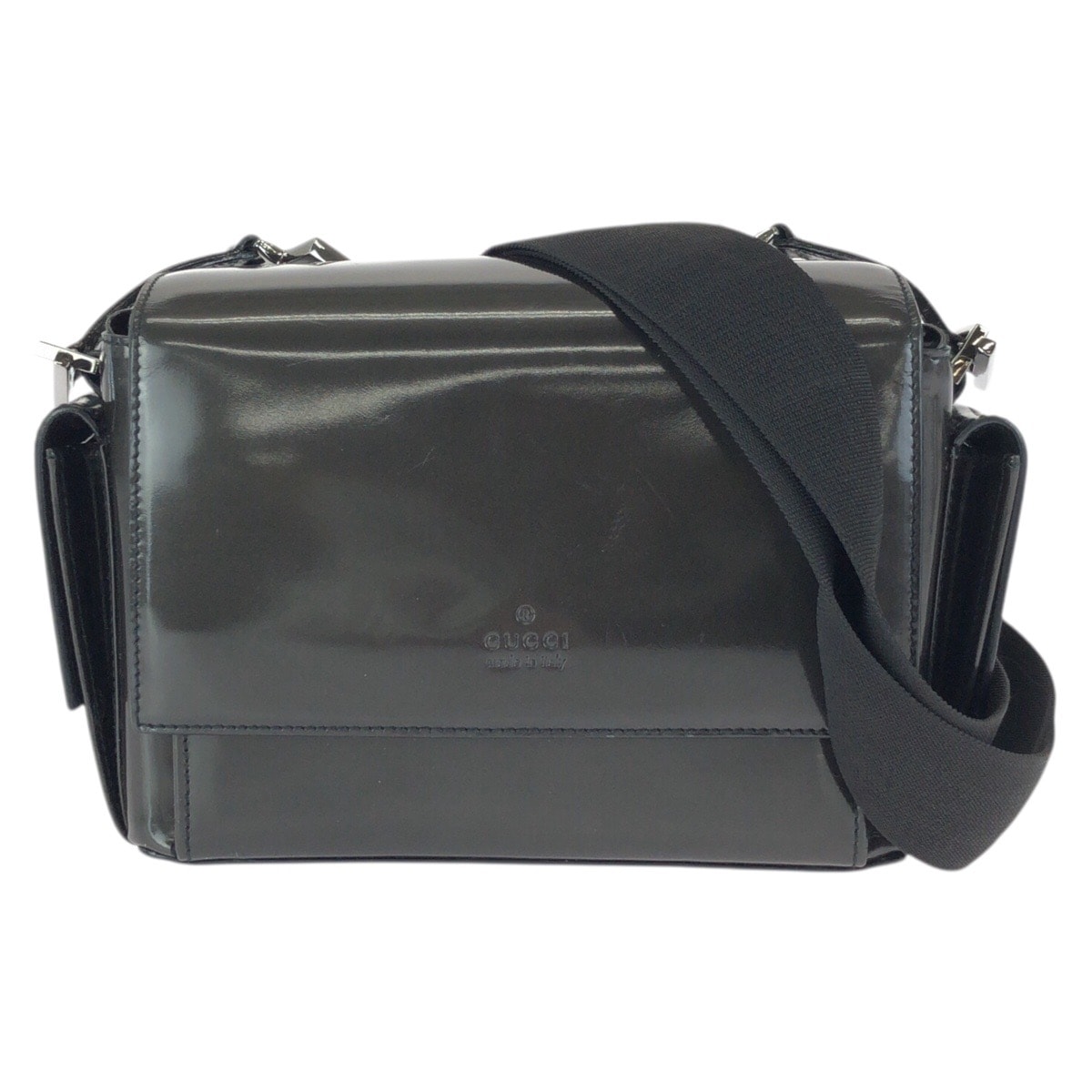 美品 GUCCI グッチ グレー カーキ ブラック エナメル ショルダーバッグ メッセンジャーバッグ 602426 【中古】