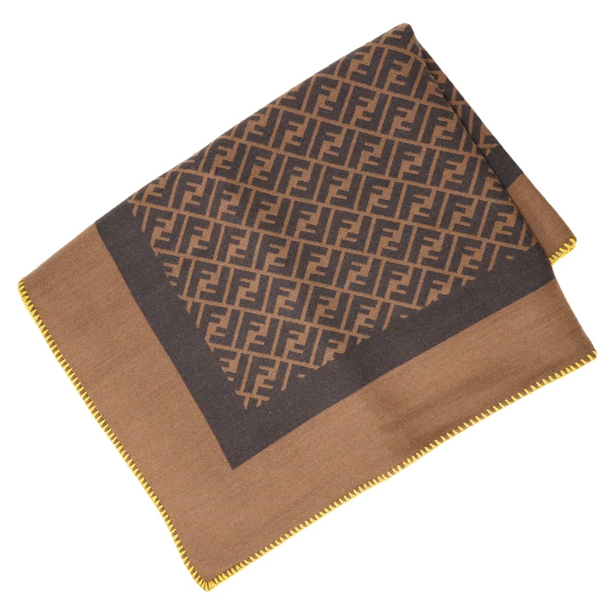 【渋谷並木橋店】FENDI フェンディ ズッカ柄 ブランケット ノベルティ ブラウン/イエロー ウール/シルク 新品未使用