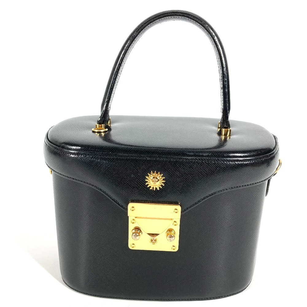 ヴェルサーチ VERSACE サンバースト ロゴ ヴィンテージ カバン バニティバッグ ハンドバッグ レザー ゴールド