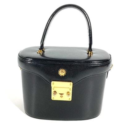 ヴェルサーチ VERSACE サンバースト ロゴ ヴィンテージ カバン バニティバッグ ハンドバッグ レザー ゴールド