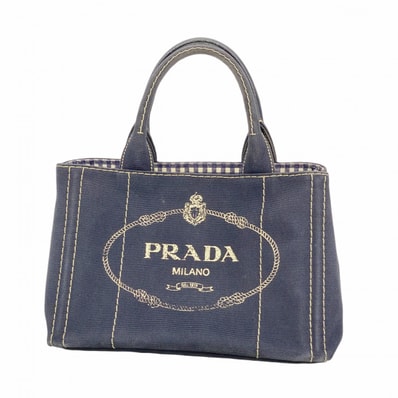 【6dd5470-k】プラダ トートバッグ カナパ キャンバス ネイビー ゴールド金具【中古】レディース
