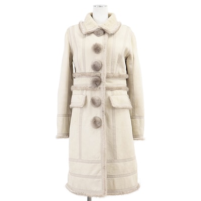 ルイ・ヴィトン ラムスキン ヌバックレザー ボアライニング ミンクファー コート レディース アイボリー 36 LOUIS VUITTON