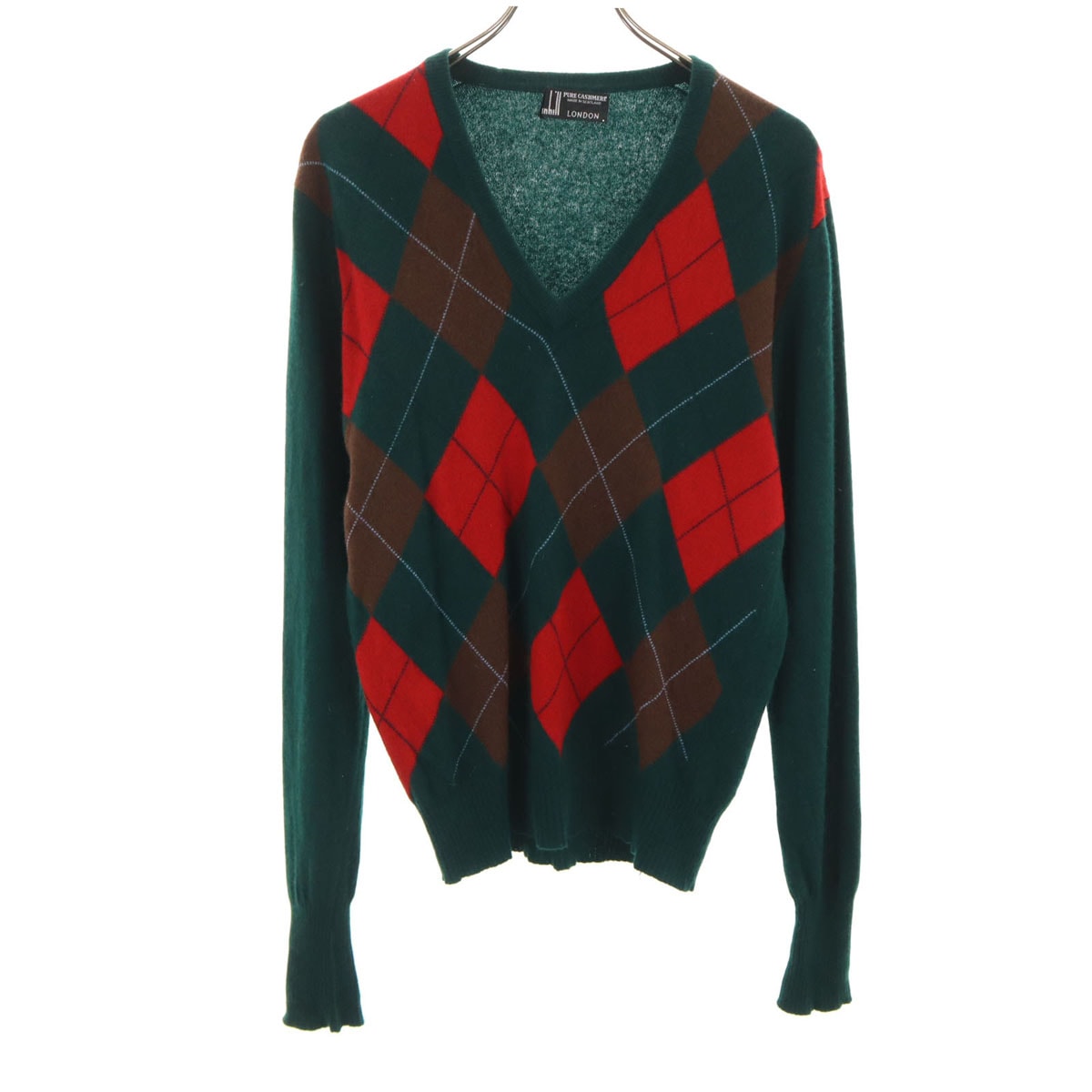 Dunhill ダンヒル LONDON ダイヤ柄 長袖 Vネック セーター グリーン系 ニット