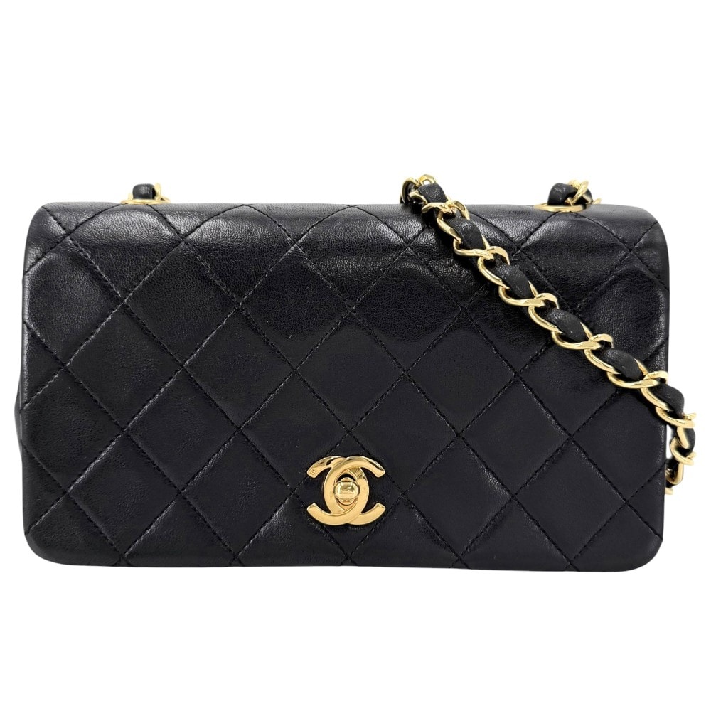 CHANEL シャネル ショルダーバッグ フルフラップ ミニマトラッセ チェーンショルダー ターンロック 肩掛け 斜め掛け Mini Matelasse ヴィンテージ ココマーク レザー    ブラック 黒 ゴールド金具 レディース【中古品】