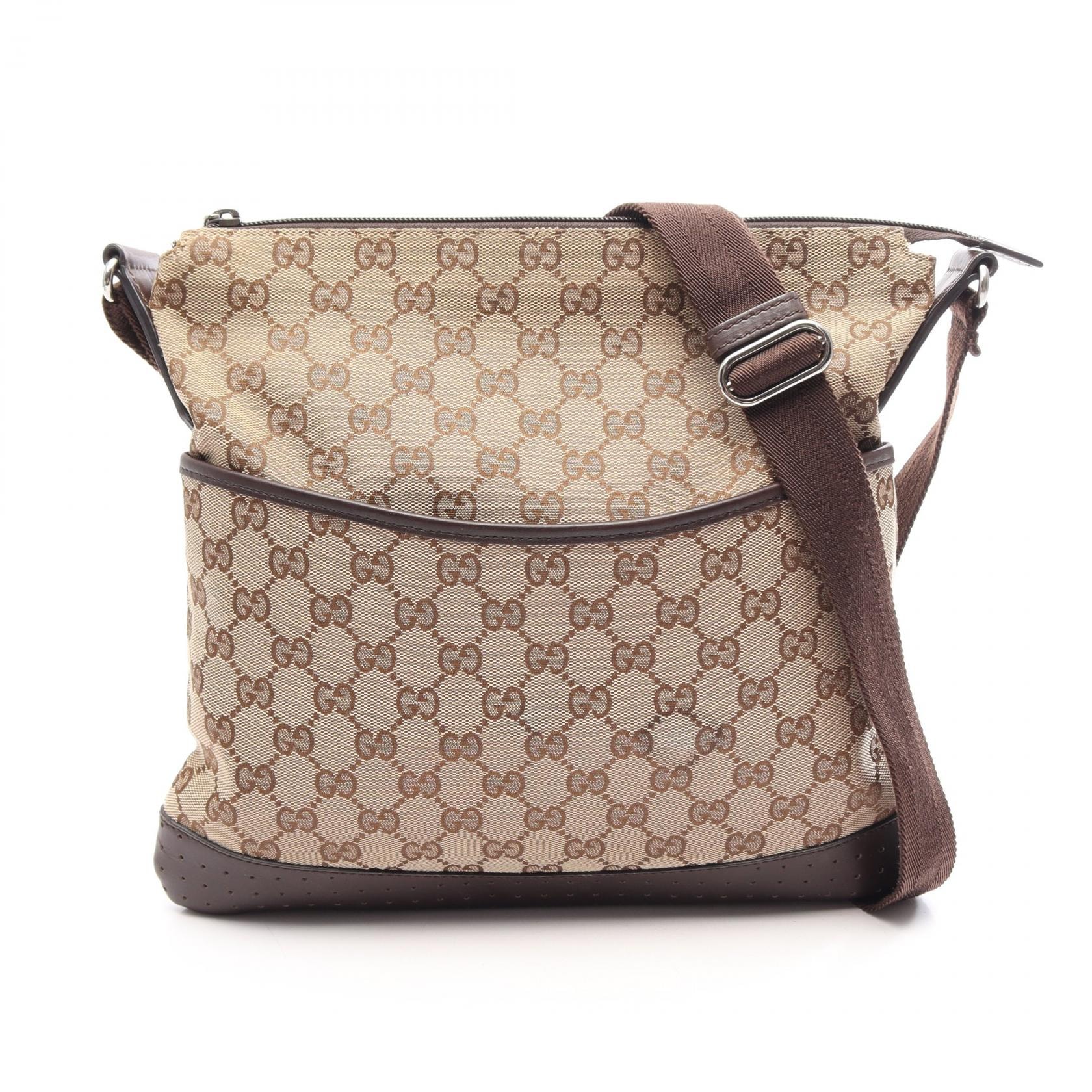 グッチ GUCCI GGキャンパス ショルダーバッグ バッグ レザー キャンパス レディース ベージュ系 / ブラウン系 145857 【中古】