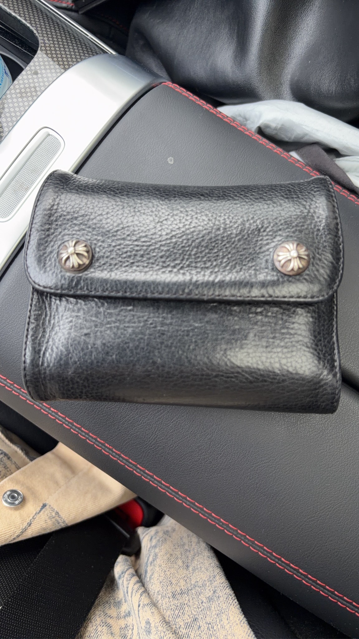 Chrome Hearts Wave Mini Cross Ball Button Leather Wallet "Black"