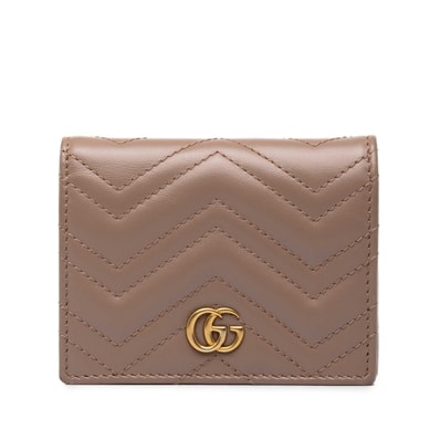 グッチ GGマーモント ダブルG 二つ折り財布 コンパクトウォレット 466492 ピンクベージュ系 レザー レディース GUCCI 中古
