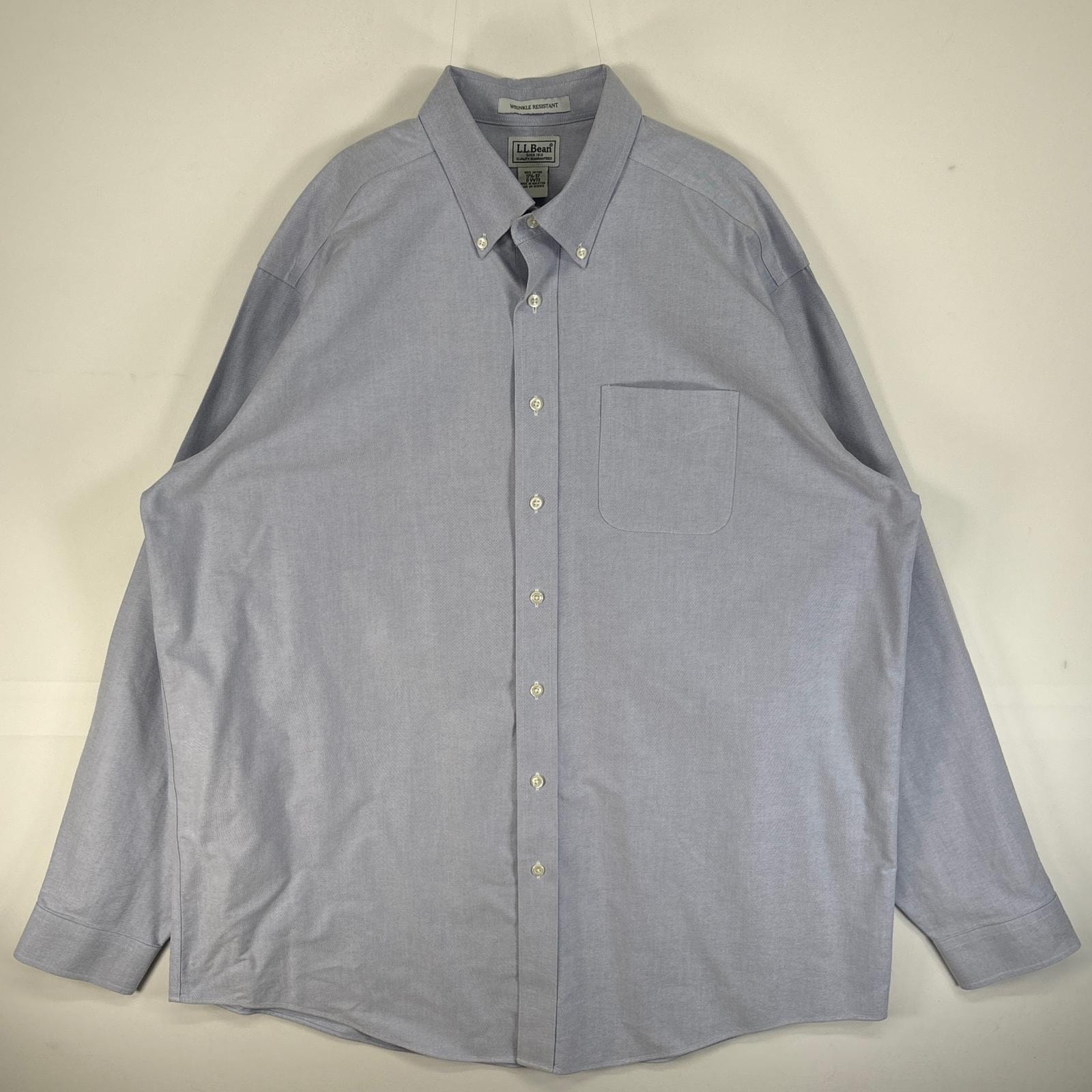 古着 エルエルビーン L.L.Bean 長袖シャツ 大きいサイズ 肉厚 ボタンダウン 胸ポケ 2XL  水色系 無地 メンズ