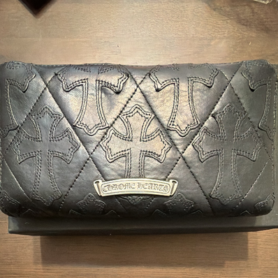 Chrome Hearts REC F ZIP Cemetery Cross Quilted Leather Wallet "Black"