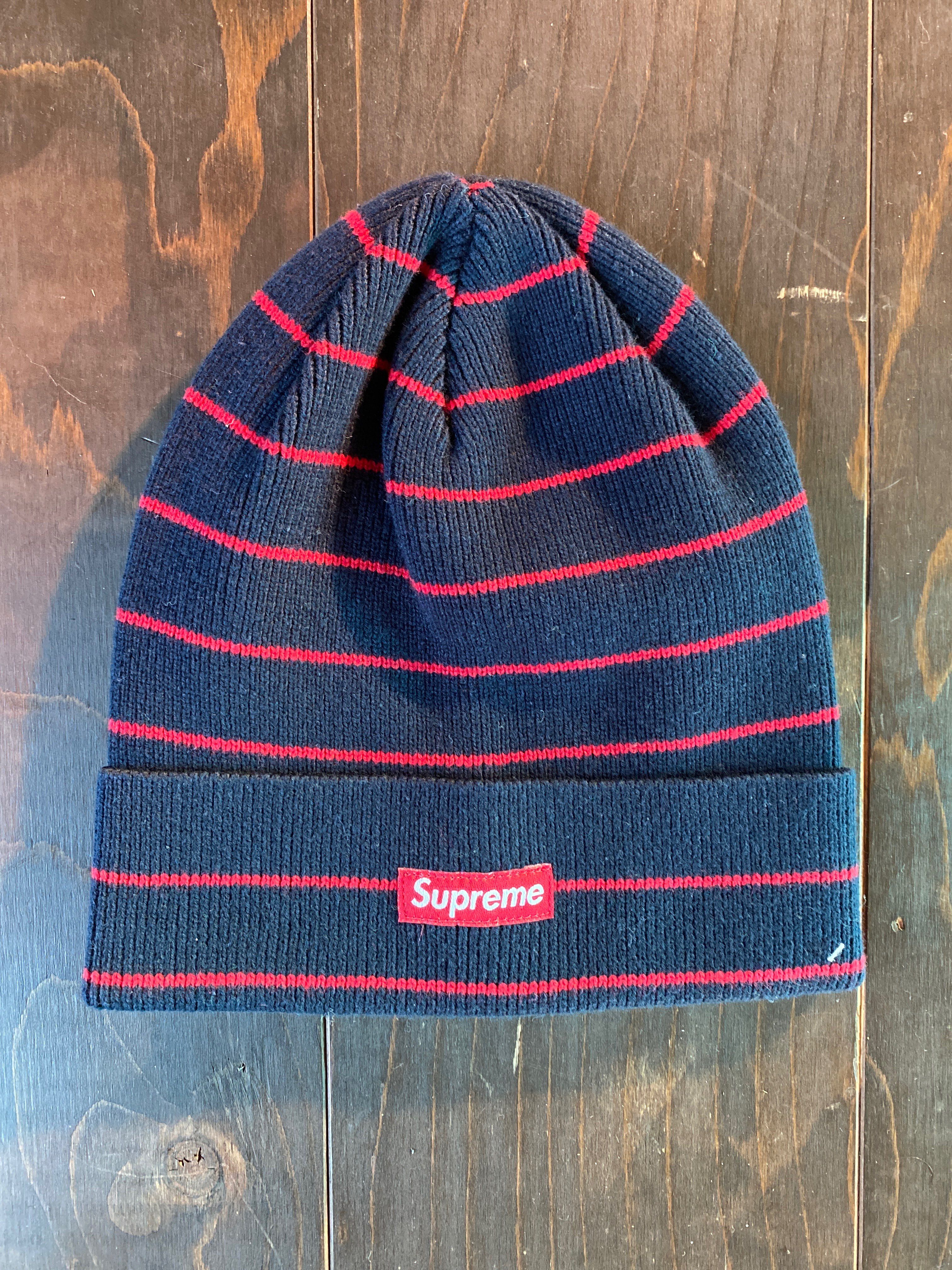 15SS Supreme Border Beanie Cap ニット Navy