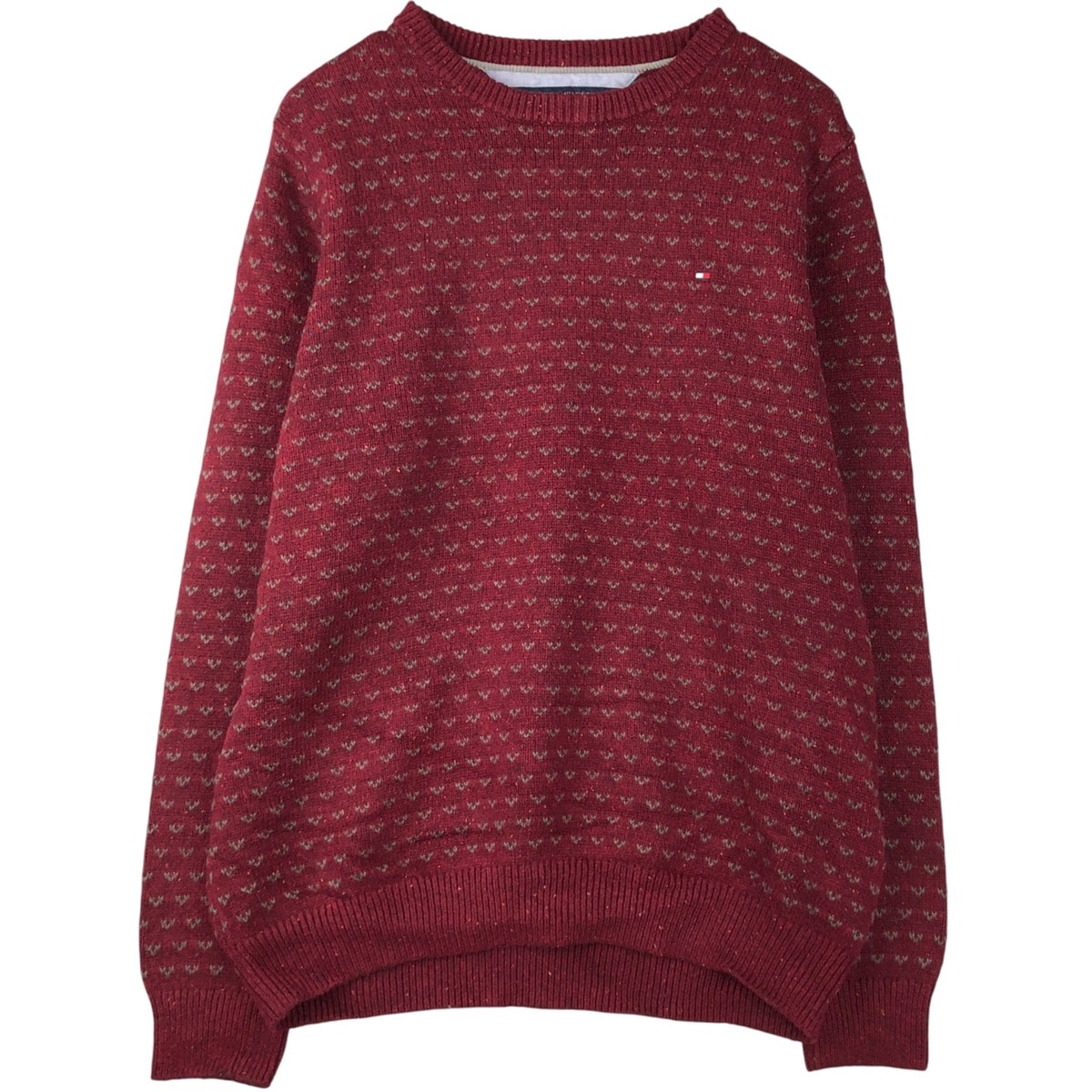 古着 トミーヒルフィガー TOMMY HILFIGER バーズアイ柄 コットンニットセーター メンズXL相当/eaa399589