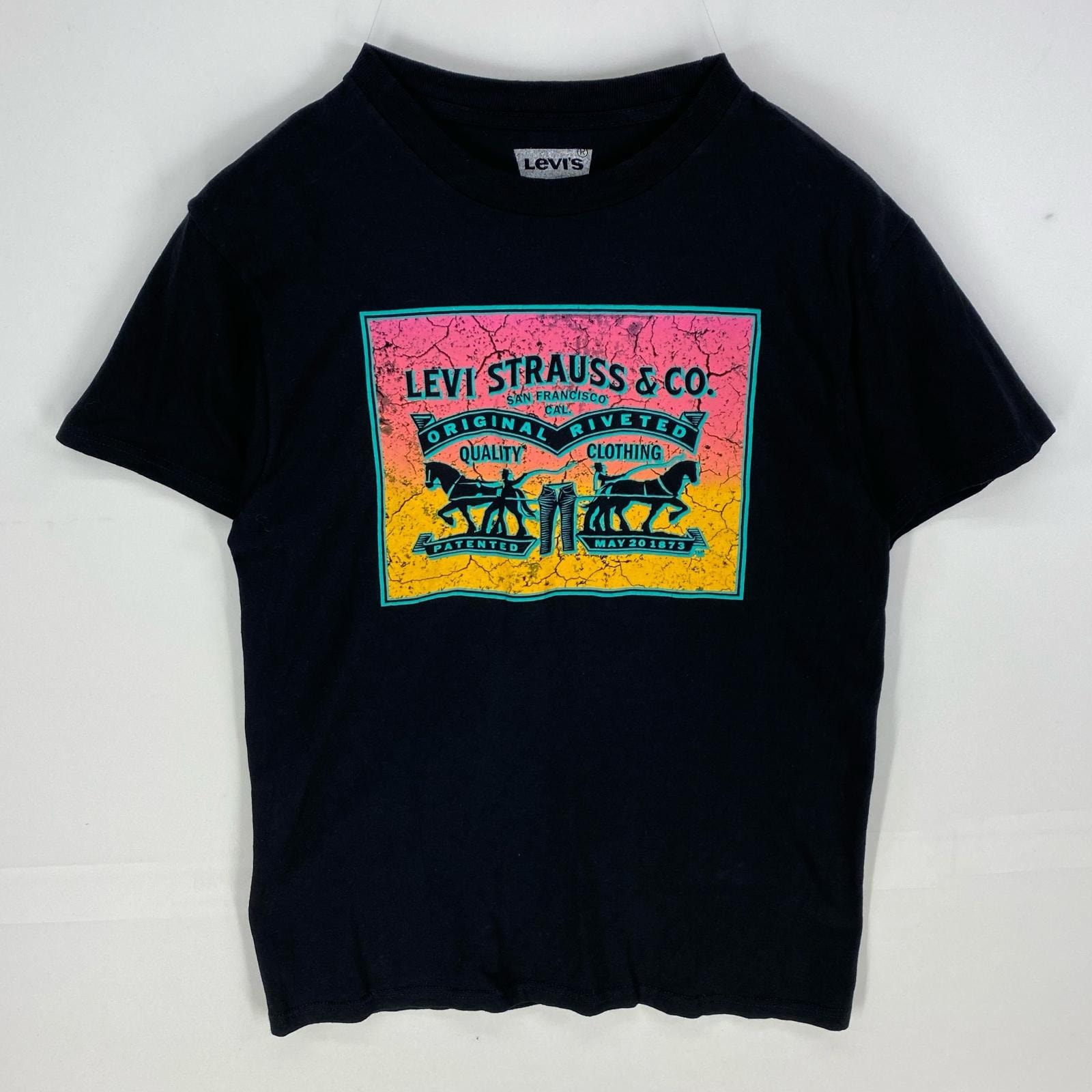 古着 リーバイス Levi's 半袖Tシャツ ビッグロゴプリント クルーネック ショートスリーブ M ブラック系 プリント メンズ