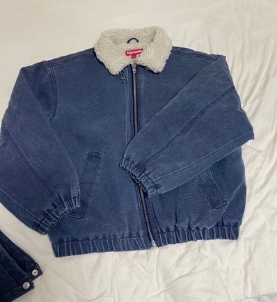 Supreme Faux Shearling Lined Bomber Jacket "Navy"