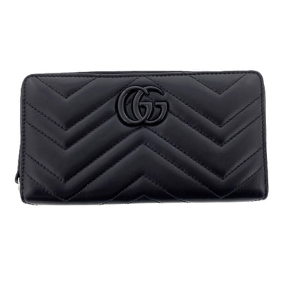 【値下げ】GUCCI グッチ GGマーモント ジップアラウンドウォレット 長財布 443123 レザー ブラック レディース【中古】