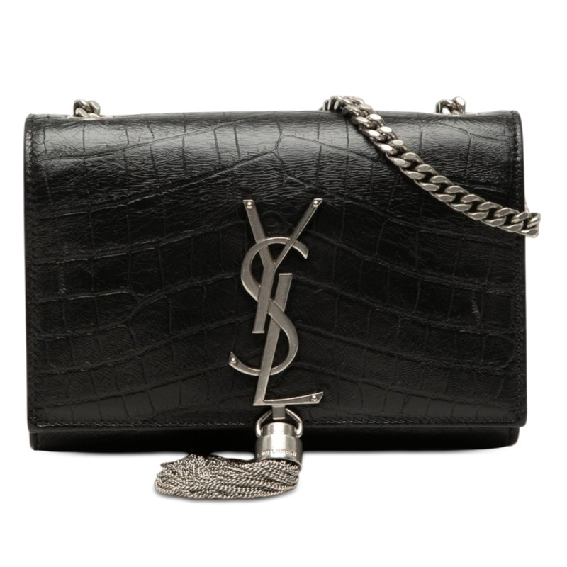 サンローラン YSLロゴ モノグラム ケイト クロコ型押し チェーン ショルダーバッグ ブラック レザー レディース SAINT LAURENT 【中古】