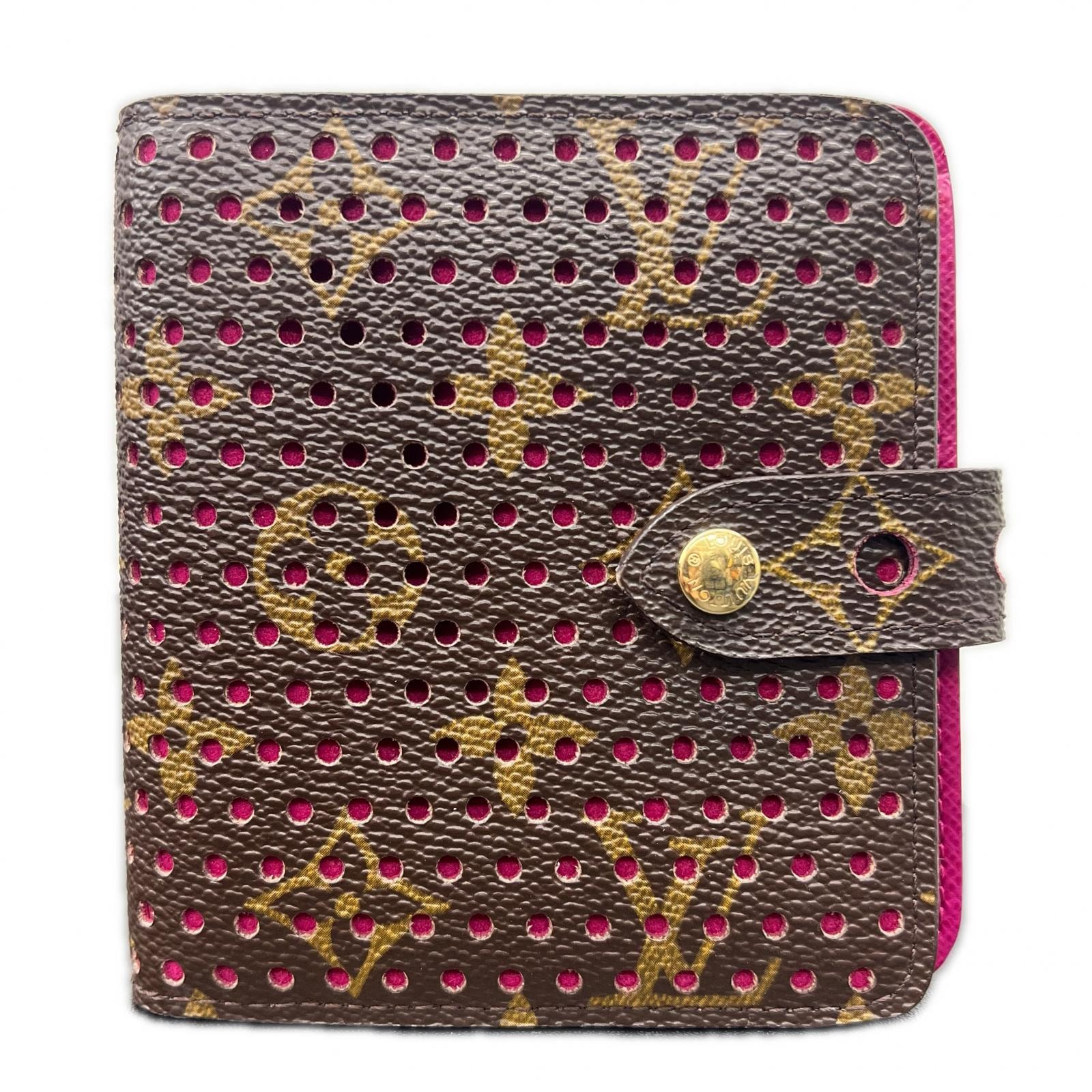 LOUIS VUITTON 希少 展示品級 美品 ルイヴィトン コンパクトジップ モノグラムペルフォ フューシャ 二つ折り財布 M95188 PVC レザー MI0026 デッドストック ヴィンテージ LV SAランク 中古 鑑定済