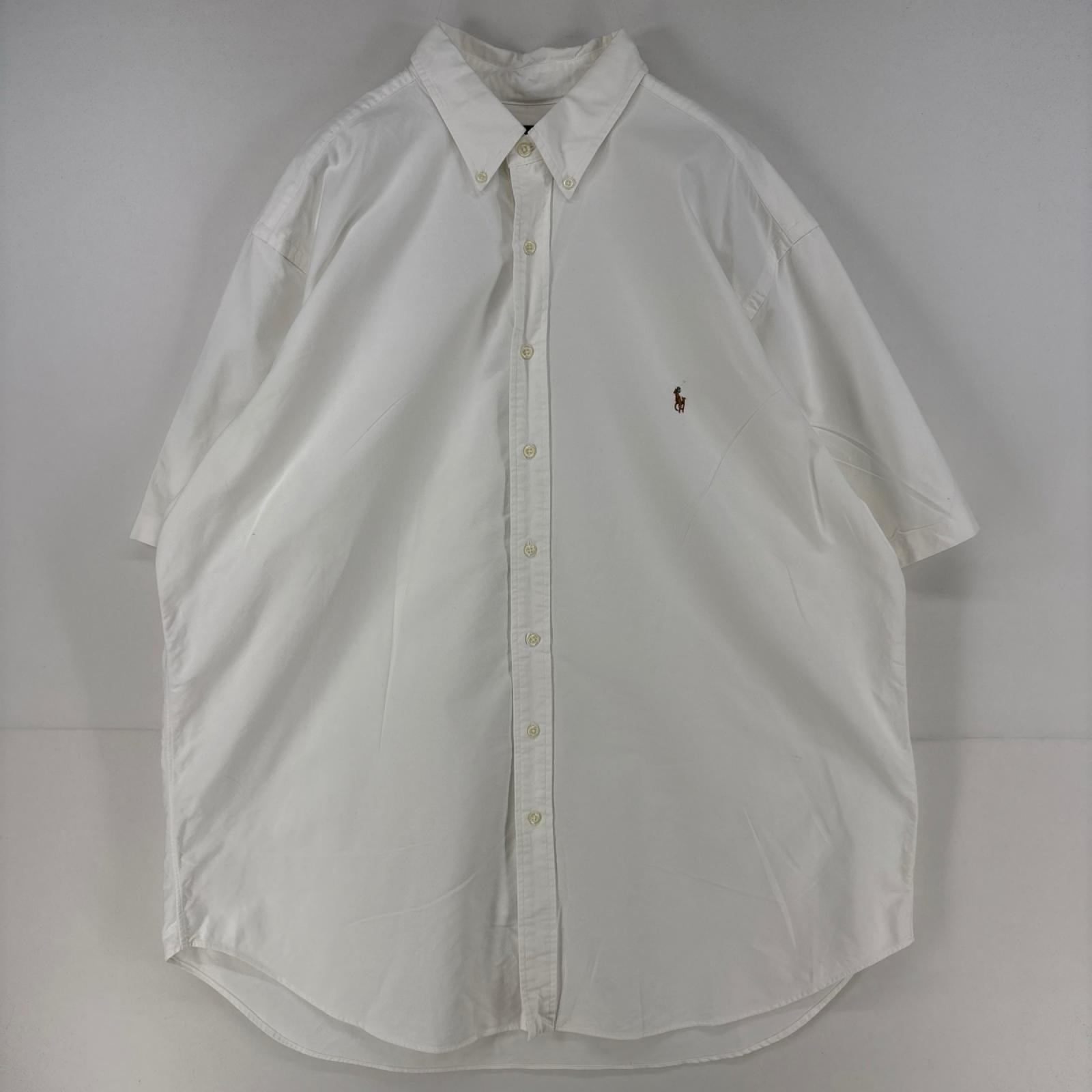 古着 ラルフローレン RALPH LAUREN 半袖シャツ ボタンダウン ワンポイント 大きいサイズ オックスフォード 2XL ホワイト 無地 メンズ