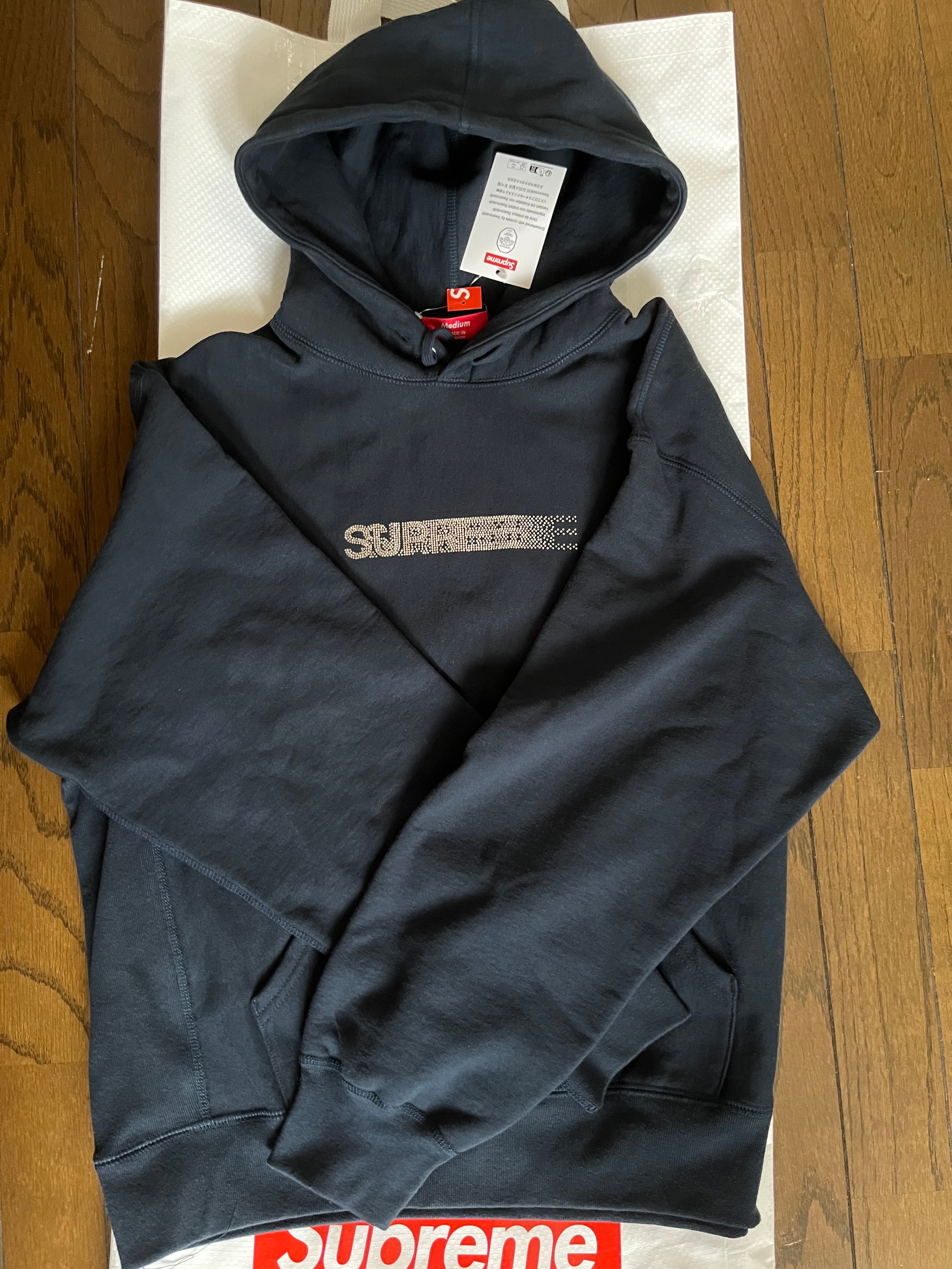 Supreme x Swarovski Motion Logo Hooded Sweatshirt "Navy"