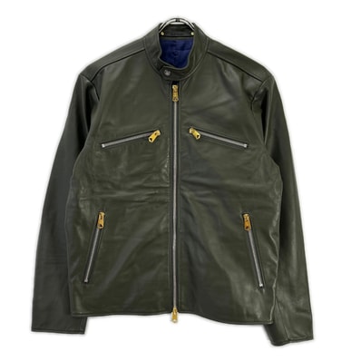ポールスミス 143168 カーキグレー シープレザー ジップアップ シングルライダース ジャケット S