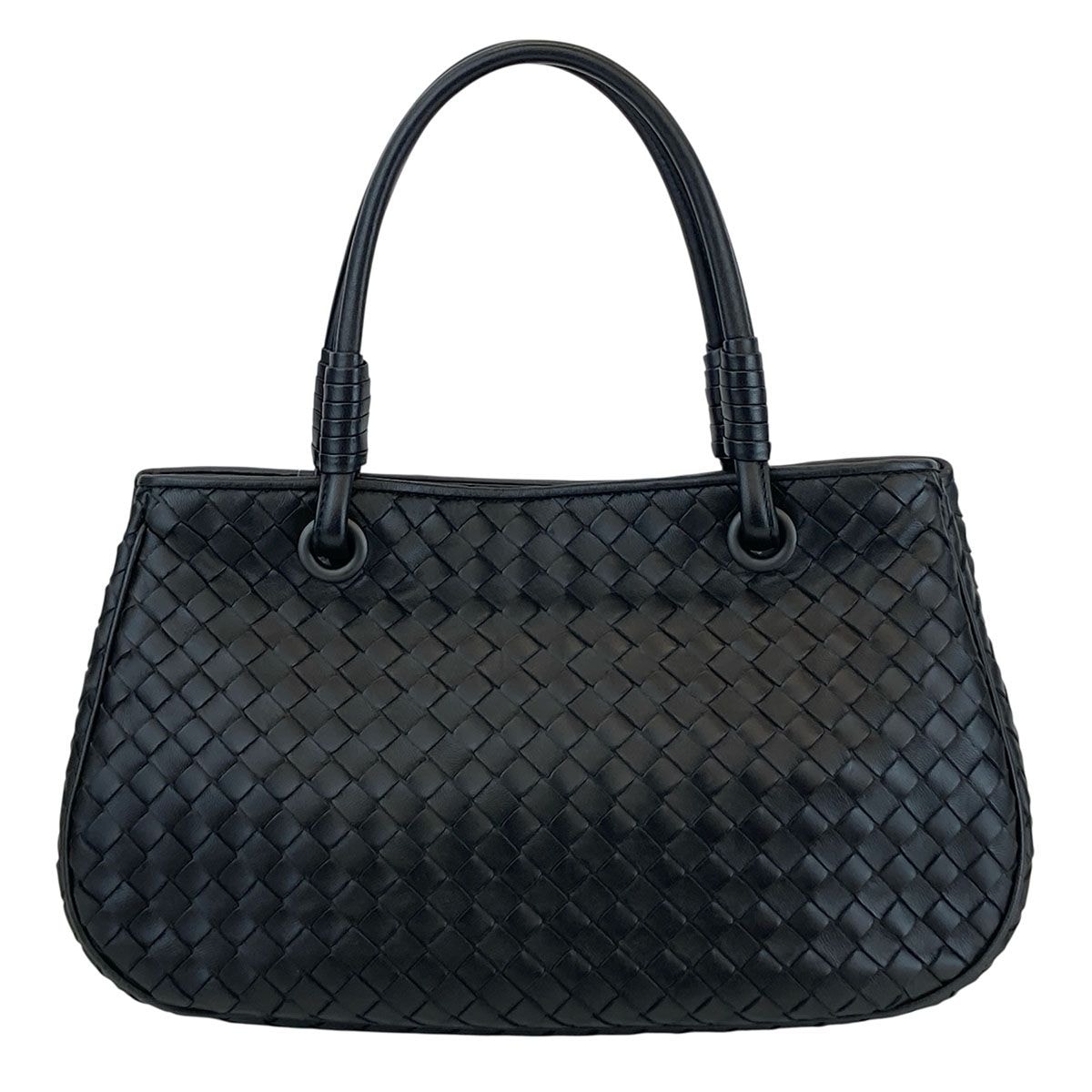 BOTTEGAVENETA ボッテガヴェネタ イントレチャート サッチェル  ハンドバッグ 148323 レザー ブラック  レディース【中古】