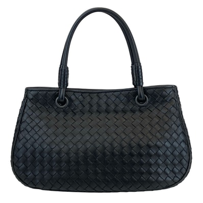 BOTTEGAVENETA ボッテガヴェネタ イントレチャート サッチェル ハンドバッグ 148323 レザー ブラック レディース【中古】