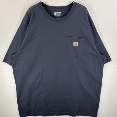 古着 カーハート Carhartt 半袖Tシャツ 肉厚 ワンポイント ロゴ ビックサイズ 2XL ネイビー系 無地 メンズ