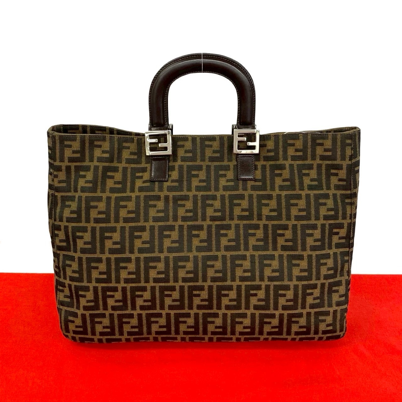 FENDI フェンディ ズッカ FF 柄 キャンバス レザー ハンドバッグ ブラウン
21353