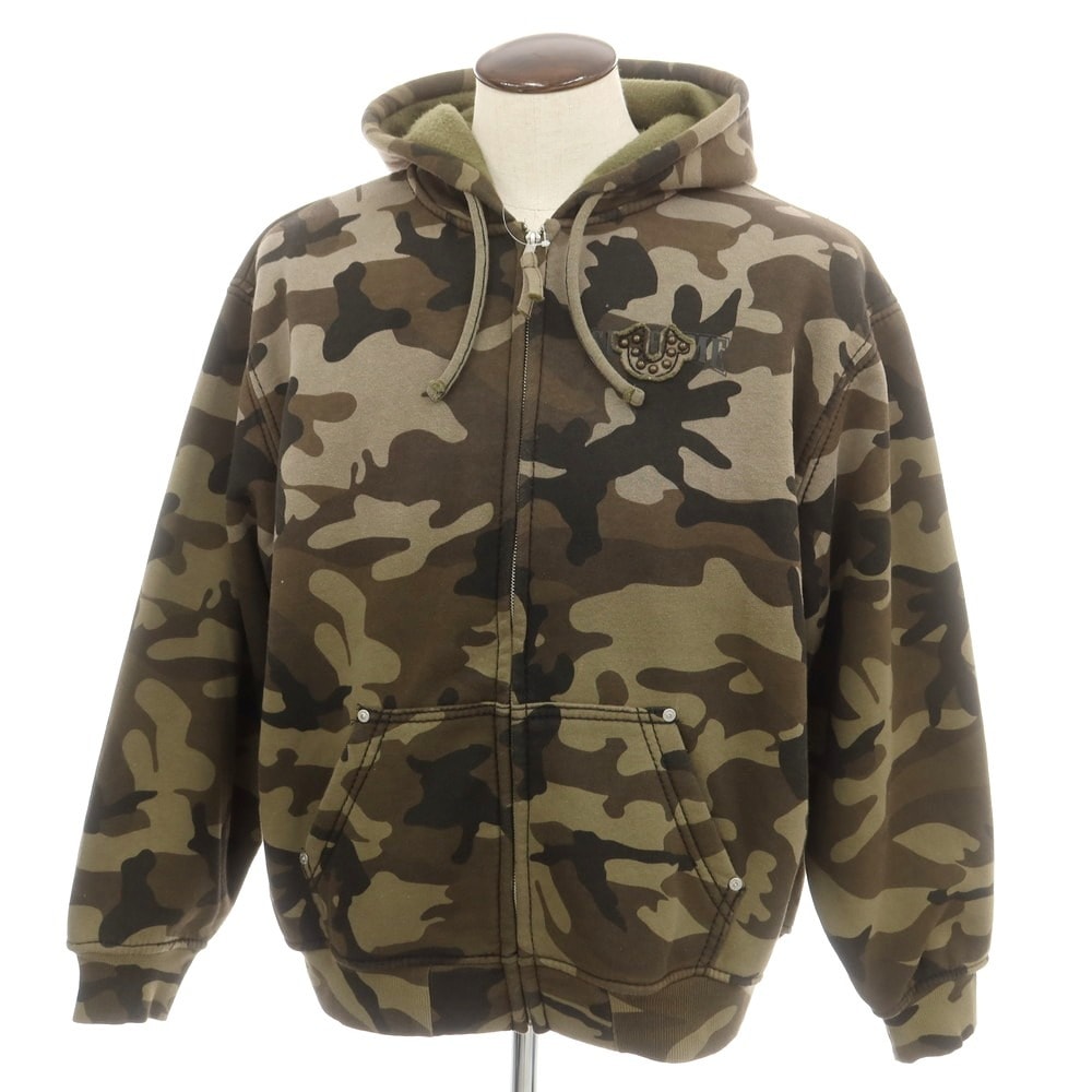 【中古】シュプリーム Supreme x True Religion 2025年秋冬 Zip Up Hooded Sweatshirt カモフラ パーカー グリーン系【サイズL】【メンズ】