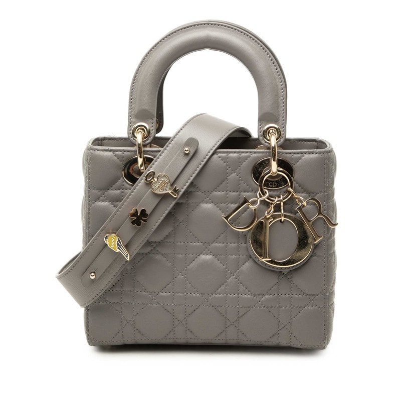 ディオール カナージュ レディ ディオール ハンドバッグ ショルダーバッグ 2WAY グレー レザー レディース Dior 中古