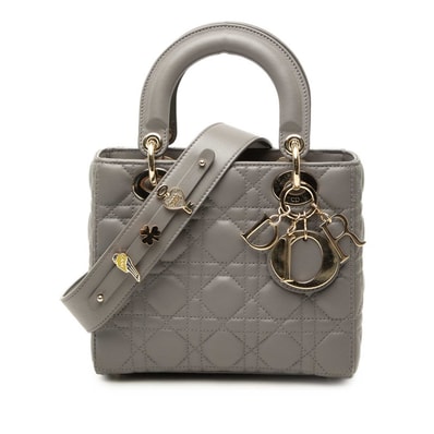 ディオール カナージュ レディ ディオール ハンドバッグ ショルダーバッグ 2WAY グレー レザー レディース Dior 中古