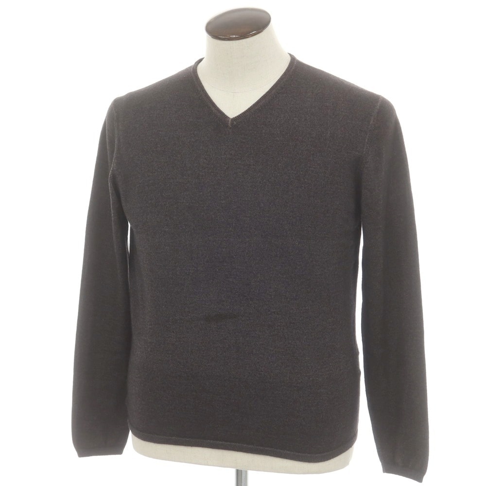 【中古】クルチアーニ CRUCIANI ガーメントダイ ウール Vネック プルオーバーニット ブラックブラウンメランジ【サイズ50】【メンズ】