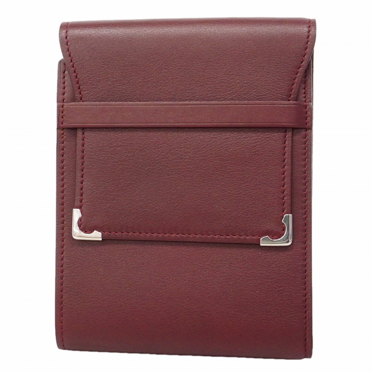 ★SALE【6gc2805】カルティエ 三つ折り財布 マスト レザー ボルドー シルバー金具【中古】メンズ