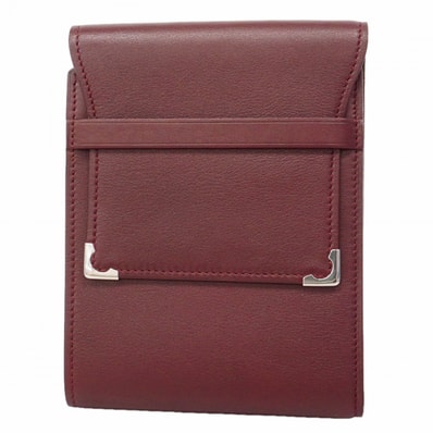 ★SALE【6gc2805】カルティエ 三つ折り財布 マスト レザー ボルドー シルバー金具【中古】メンズ