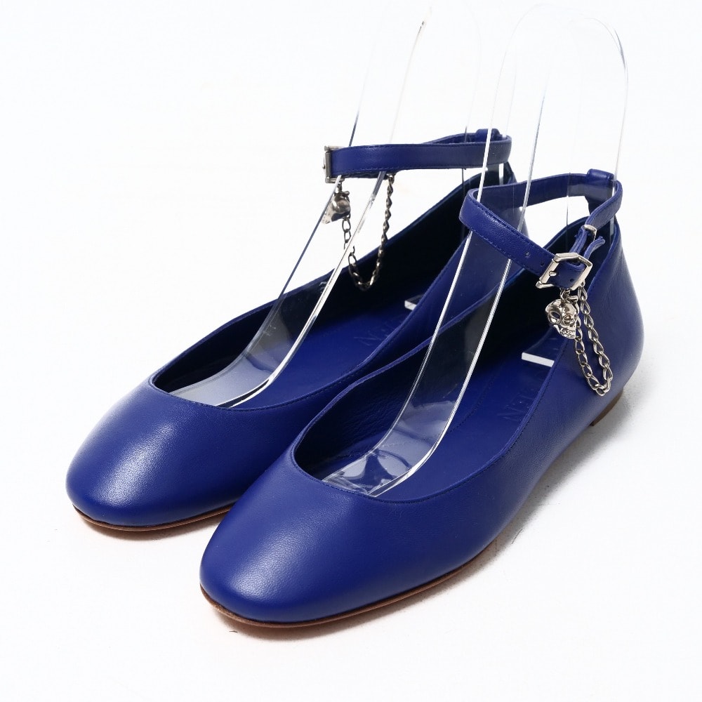 ■美品■McQ Alexander McQueen マックキューアレキサンダーマックイーン パンプス サイズ36 アンクルストラップ フラットパンプス 靴 スカル イタリア製 ブランド古着【中古】20250414/RA4243