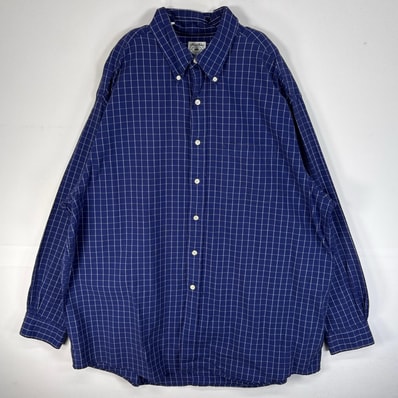 古着 ブルックスブラザーズ Brooks Brothers 長袖シャツ 胸ポケ ボタンダウン 大きいサイズ XL ブルー系 チェック メンズ