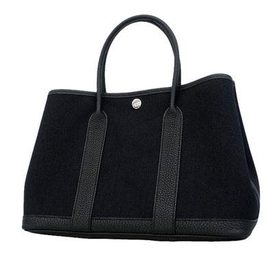 【6ic3798】エルメス トートバッグ ガーデンパーティTPM トワルミリタリー ブラック シルバー金具 G刻印【中古】レディース