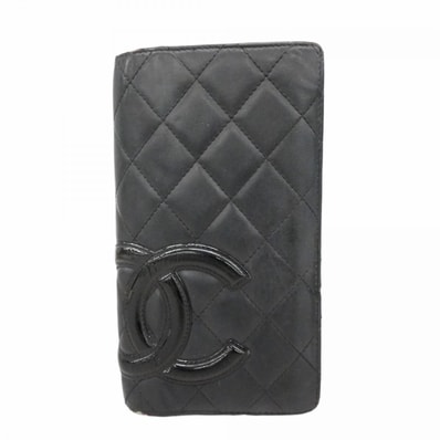 【6dd5016】シャネル 長財布 カンボン ラムスキン ブラック シルバー金具【中古】レディース