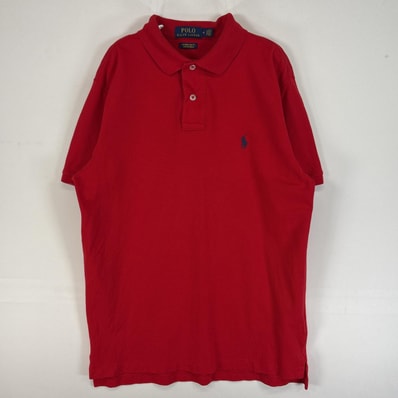 古着 ポロ・ラルフローレン POLO RALPH LAUREN 鹿の子 半袖 ポロシャツ ロゴ 刺繍 2ボタン M レッド 無地 メンズ