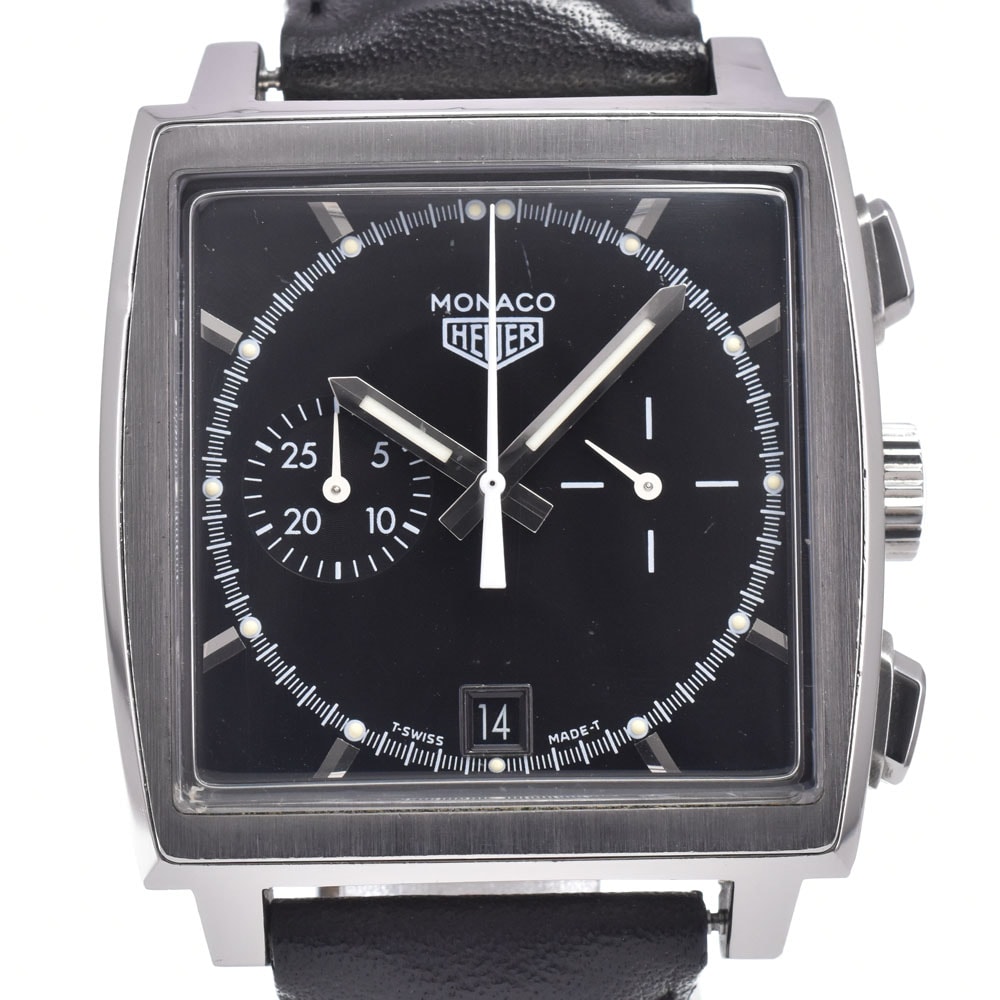 ベルト訳あり ホイヤー Heuer CS2110 モナコ 復刻限定5000本 クロノグラフ ブラック 自動巻き メンズ 箱付き 腕時計 D#149739
