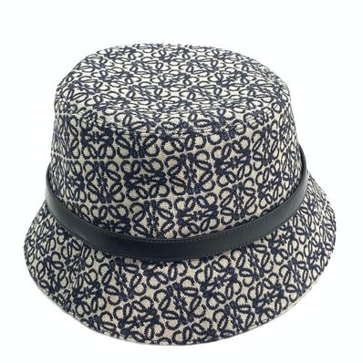 LOEWE Anagram Bucket Hat In Jacquard and Calfskin "Navy/Black"
